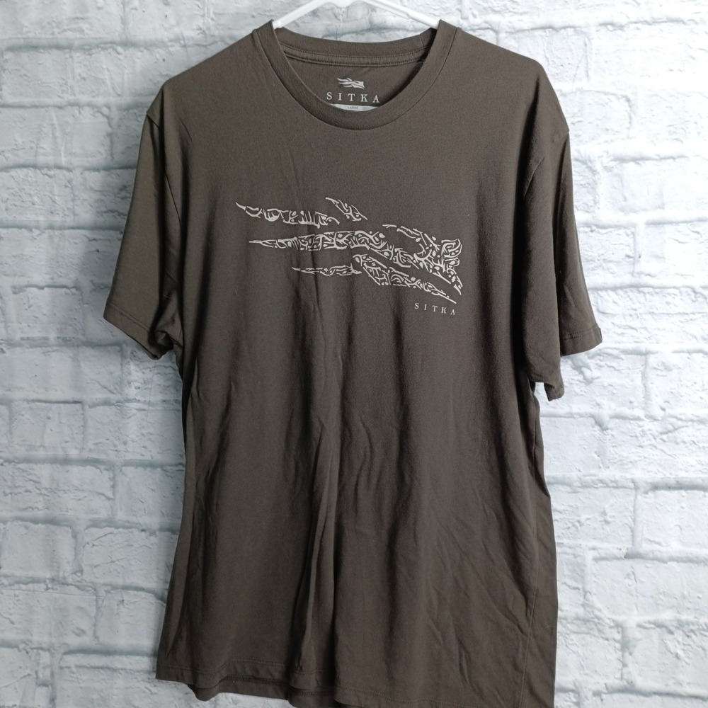 Sitka Gear Mens Large Brown Graphic Logo Short Sleeve T-Shirt Cotton Blend